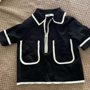 ZARA Black & White Piping Knit Top with Zipper Detail